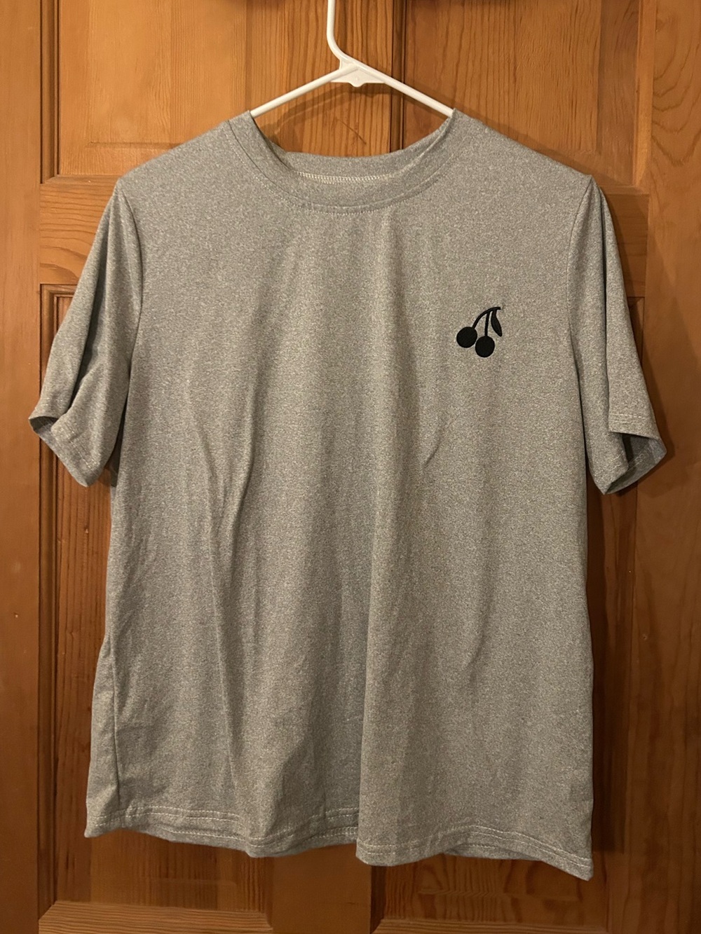 Women’s Gray Short-Sleeve Crewneck Tee with Cherry Motif